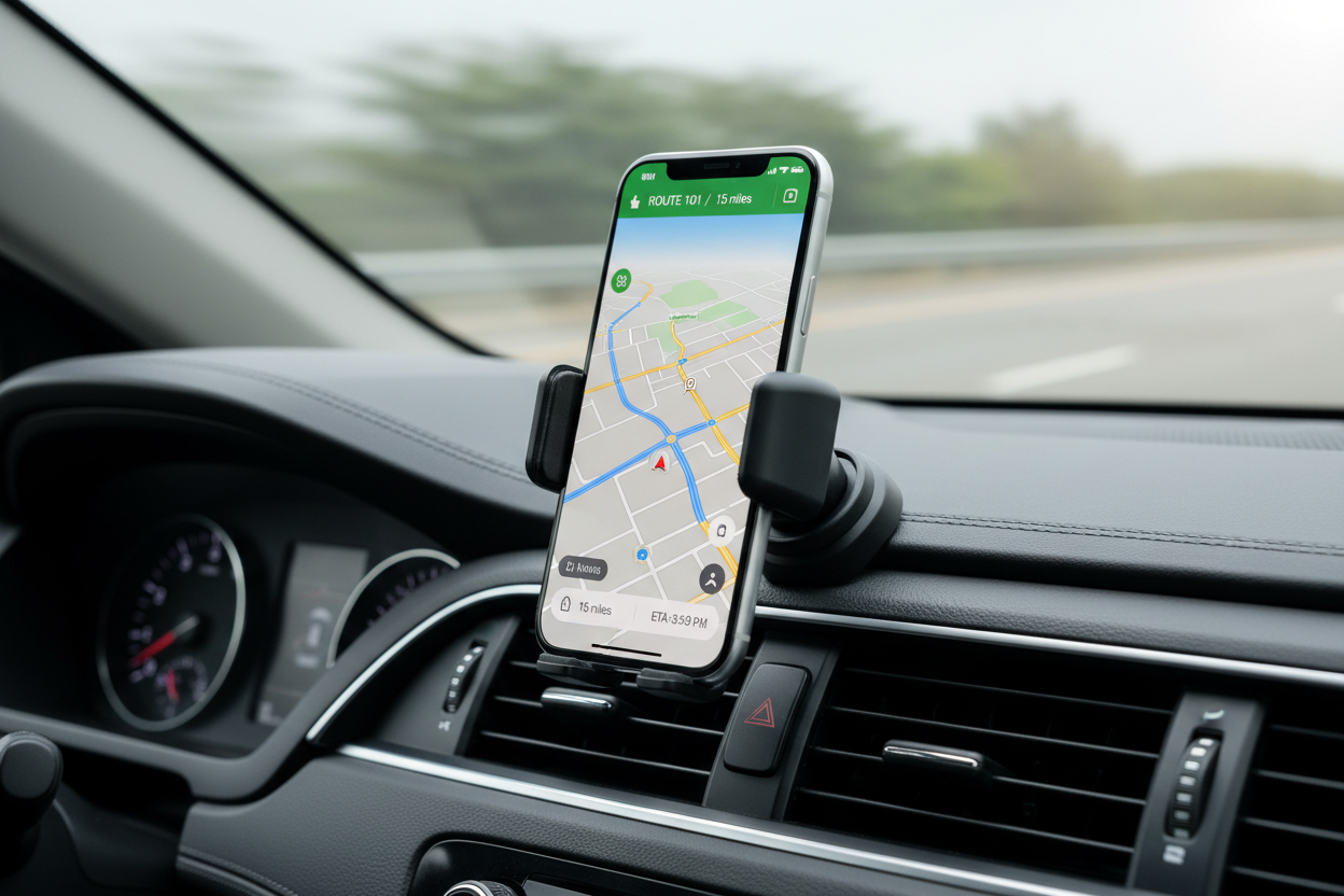 This phone holder is awesome! It keeps my phone super steady, and now I can check my GPS without worrying about it falling